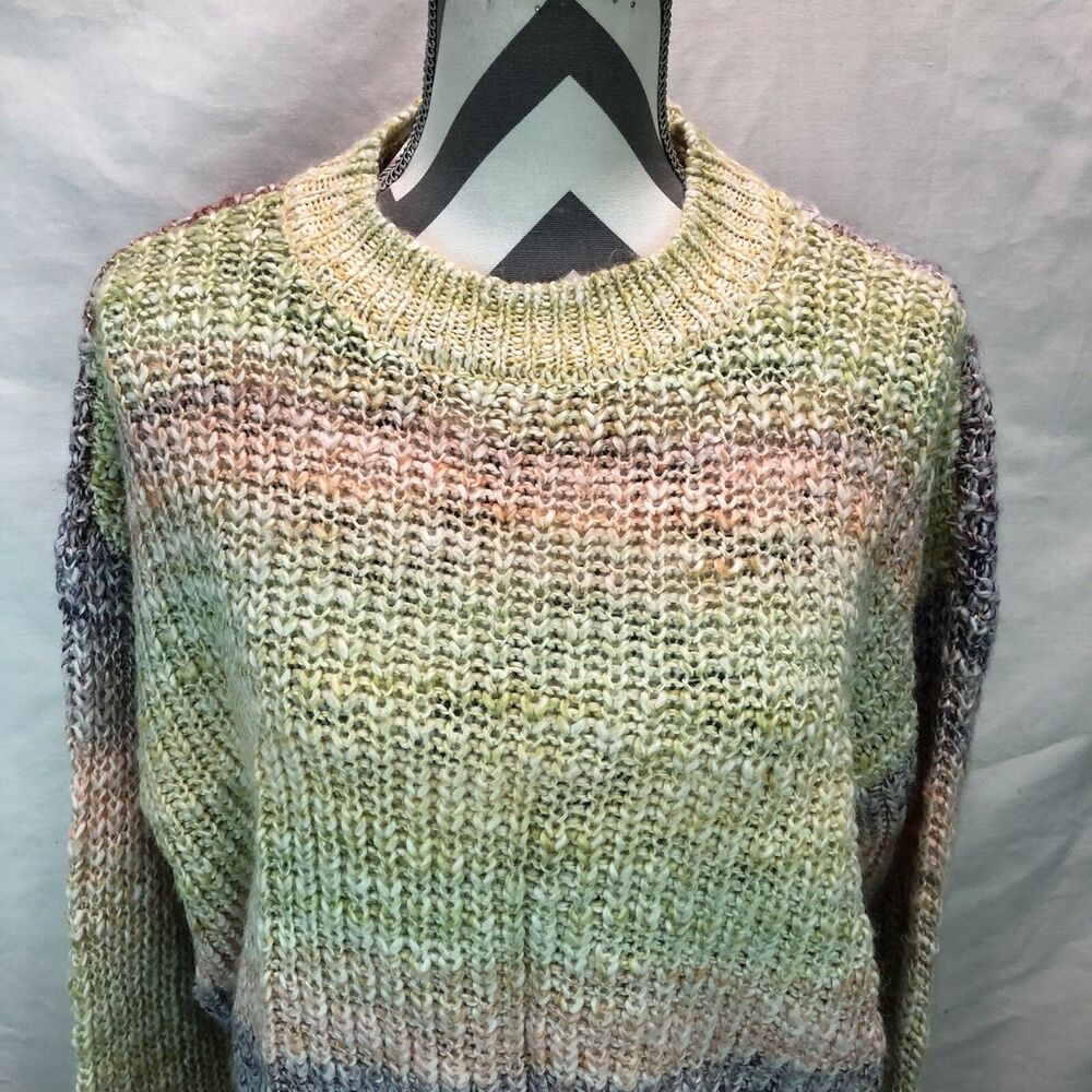 MOON & MADISON Anthropology Oversized Crop Sweater Rainbow Stripe Medium N24